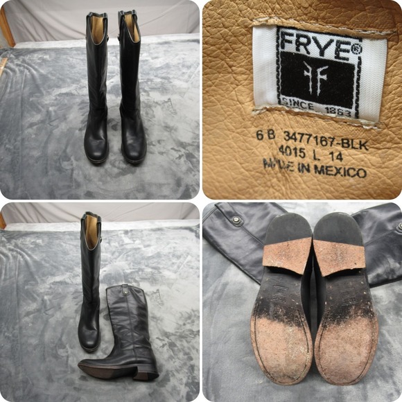 Frye Riding Boots Womens 6 B Black Tall Leather Round Pull-On Melissa Button VTG - Picture 1 of 16